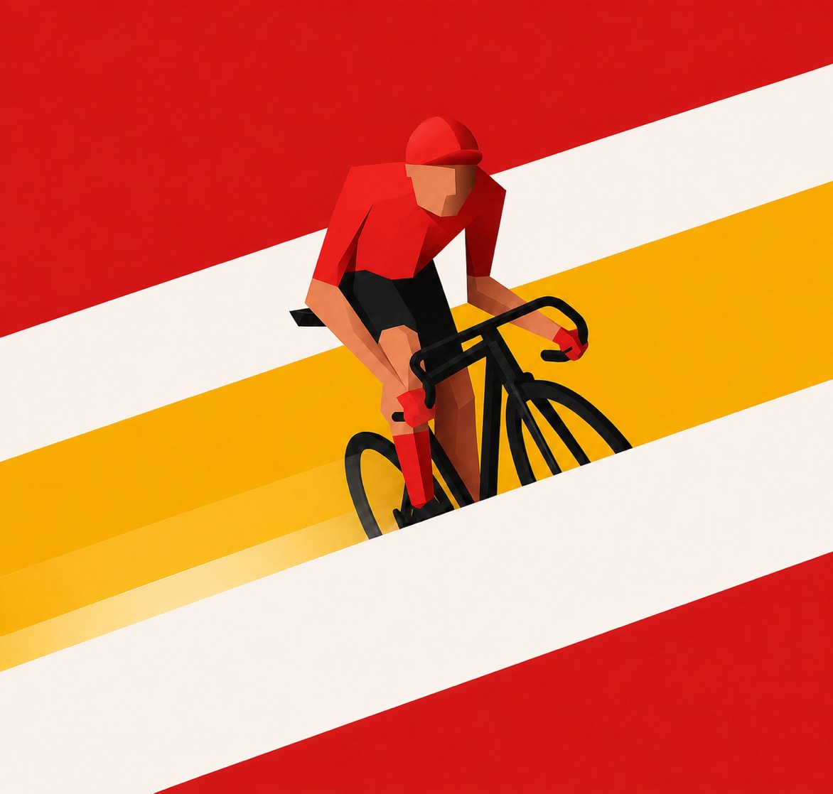 Geometrische Vuelta Orakel wielrenner in rode trui